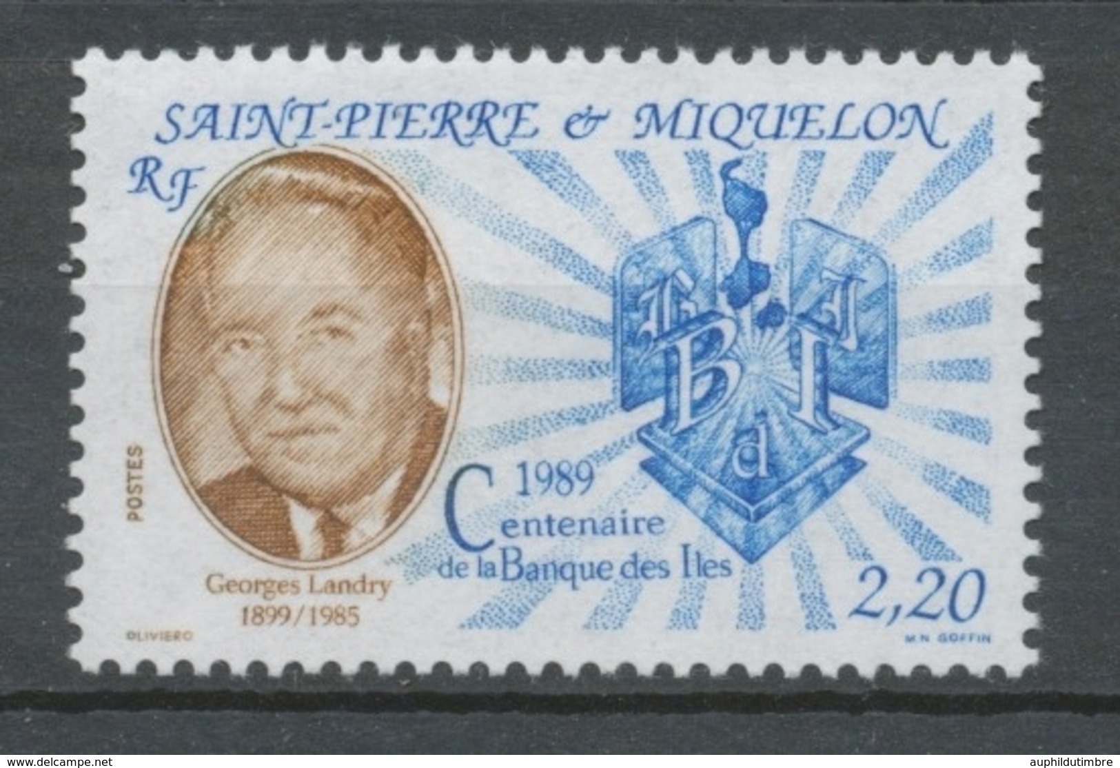 SPM  N°511 Centenaire De La Banque Des îles Emblème De La Banque, Portrait De G Landry 2f20 ZC511 - Unused Stamps