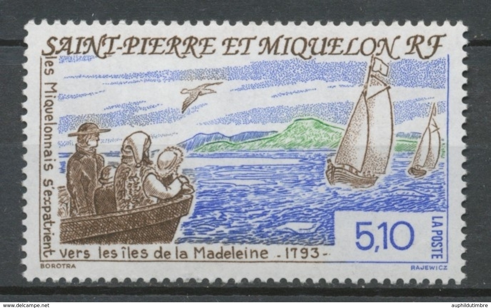 SPM  N°579 Bicentenaire De L'exode Des Miquelonnais îles De La Madeleine Bateau, Voiliers, Oiseaux 5f10 ZC579 - Ungebraucht