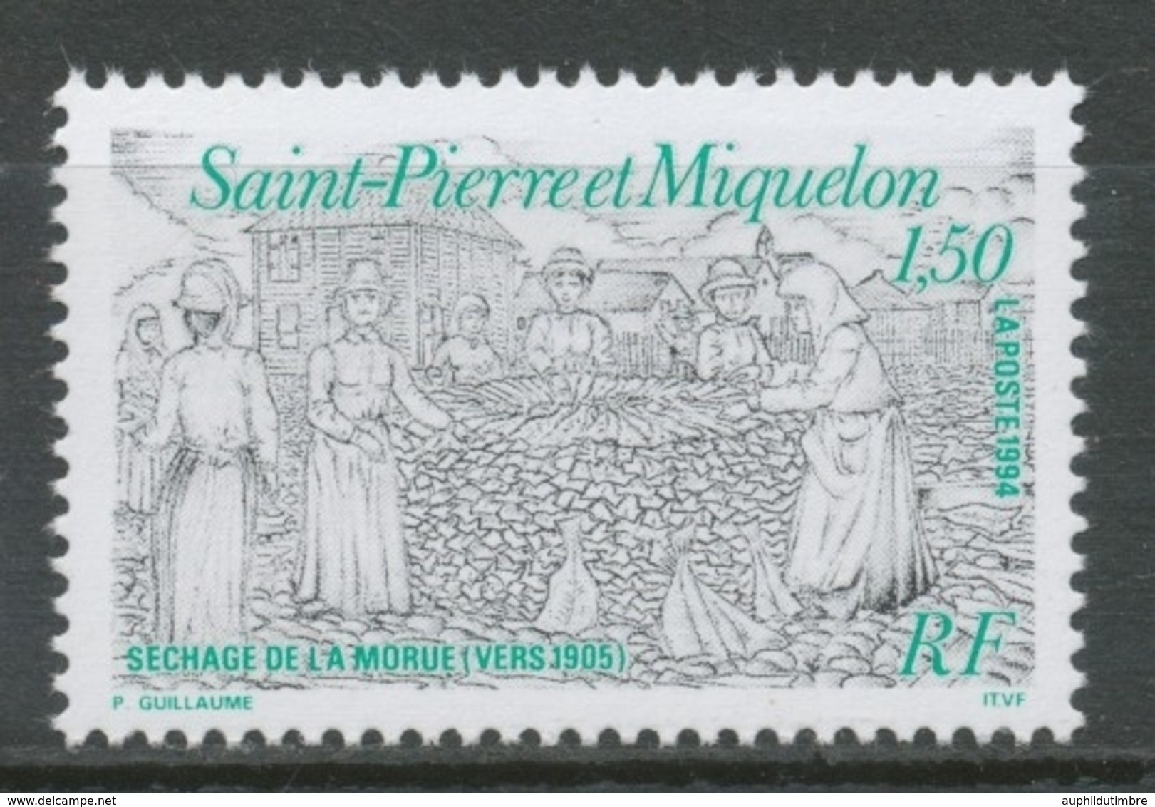SPM  N°595 Le Séchage De La Morue (vers 1905) Femmes Au Travail 1f50 Noir, Vert ZC595 - Neufs