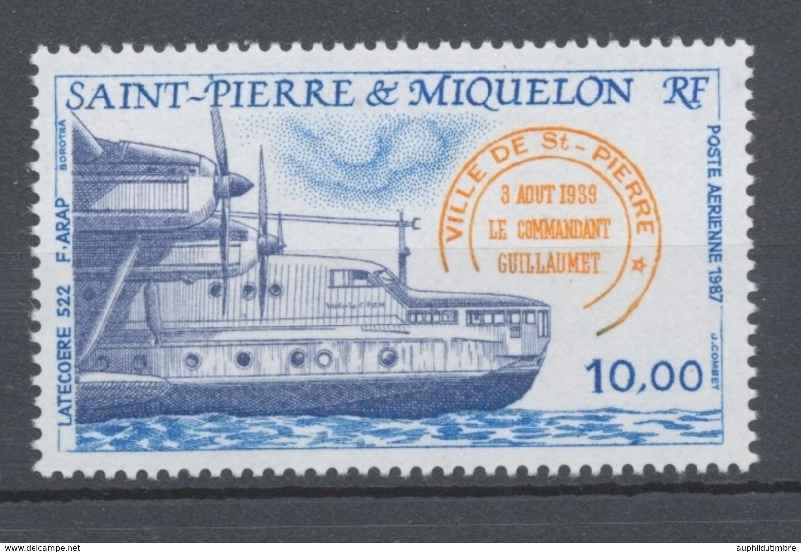 SPM  N°65 Avion  "Ville De St-Pierre" 10f Bleu, Orange, Violet-gris Latecoère 522, En Service En 1939 ZC65 - Unused Stamps