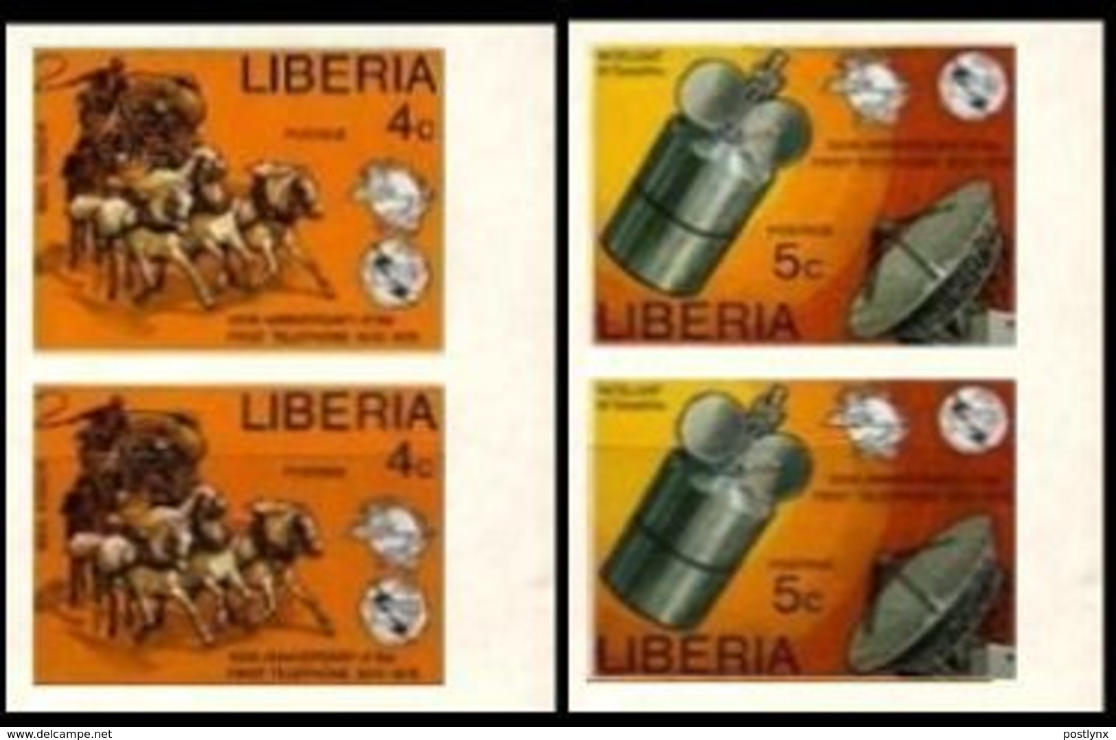 LIBERIA 1976 Telecom UPU ITU Space Intelsat IV Satellite Parabole 4/5c MARG.IMPERF.PAIRS:2 - United States