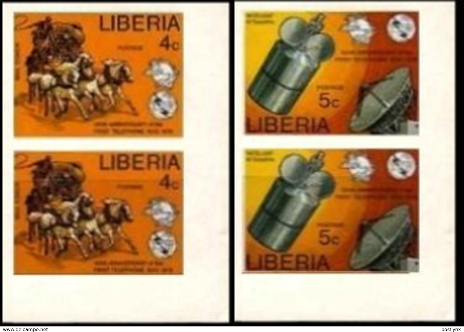 LIBERIA 1976 Telecom UPU ITU Space Intelsat IV Satellite Parabole 4/55c CORNER IMPERF.PAIRS: - United States