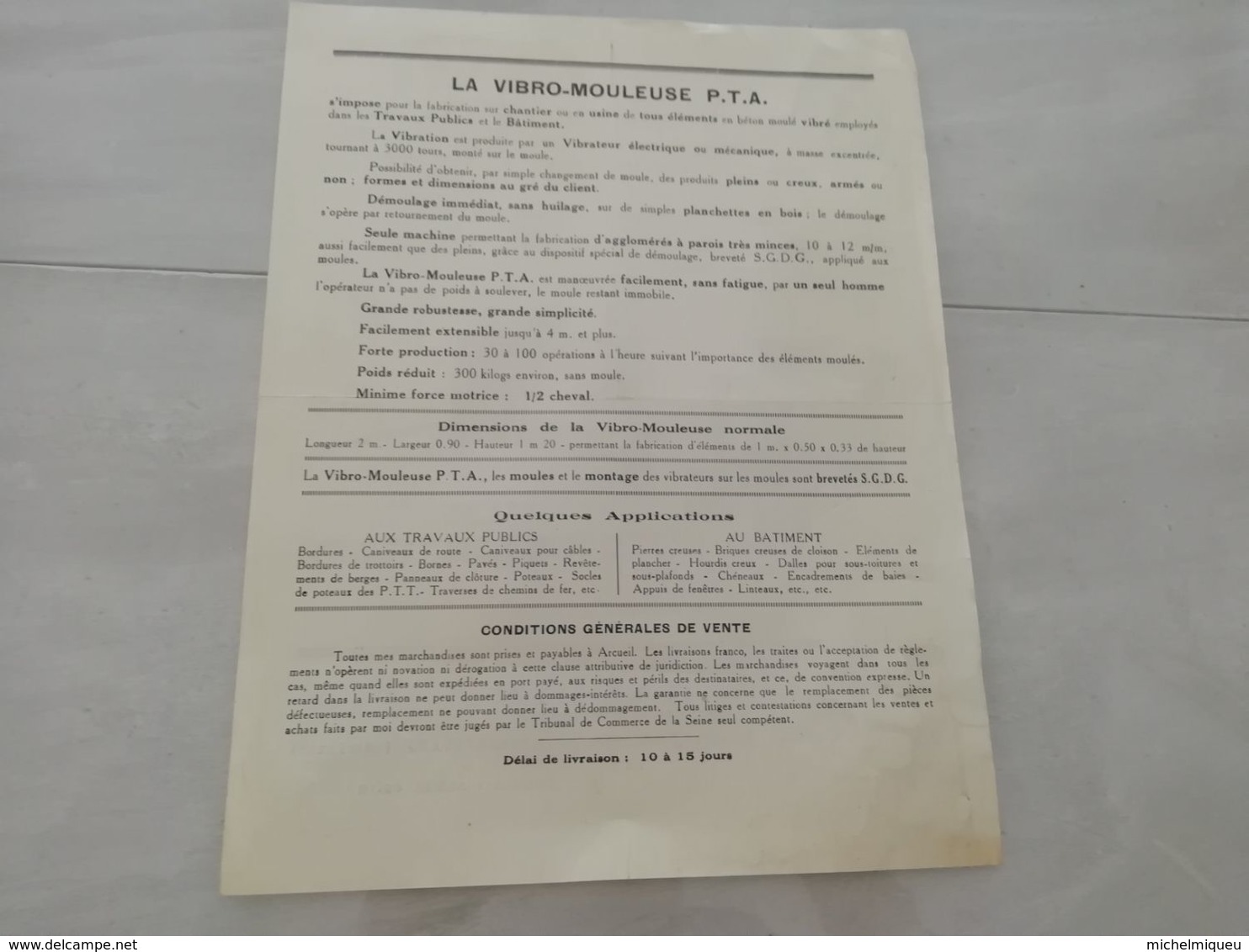 19091-M-  TRACT  PUBLICITAIRE 21CMX27CM 1 FEUILLE SIMPLE VIBRO MOULEUSE P T A  GAUDIN A ARCUEIL - Publicités