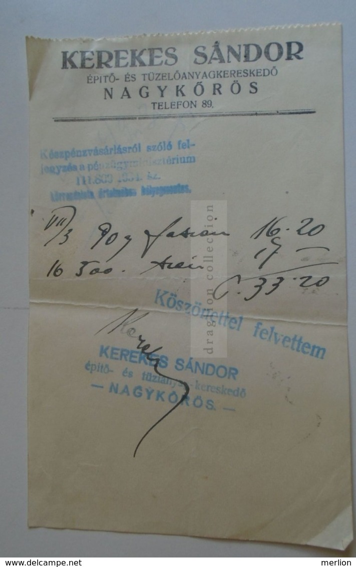 ZA291.18  Kerekes Sándor Nagykőrös  -invoice Ca 1940   Hungary - Estados Unidos