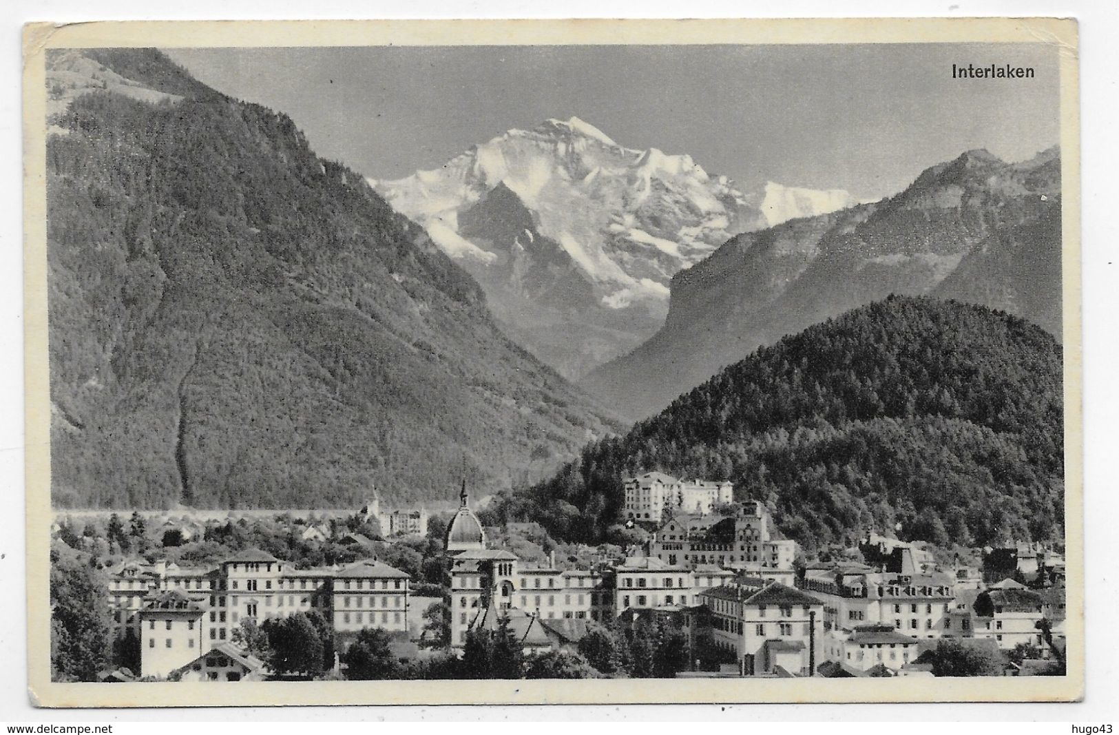 (RECTO / VERSO) INTERLAKEN EN 1939 - BEAU TIMBRE ET FLAMME - FORMAT CPA VOYAGEE - Interlaken