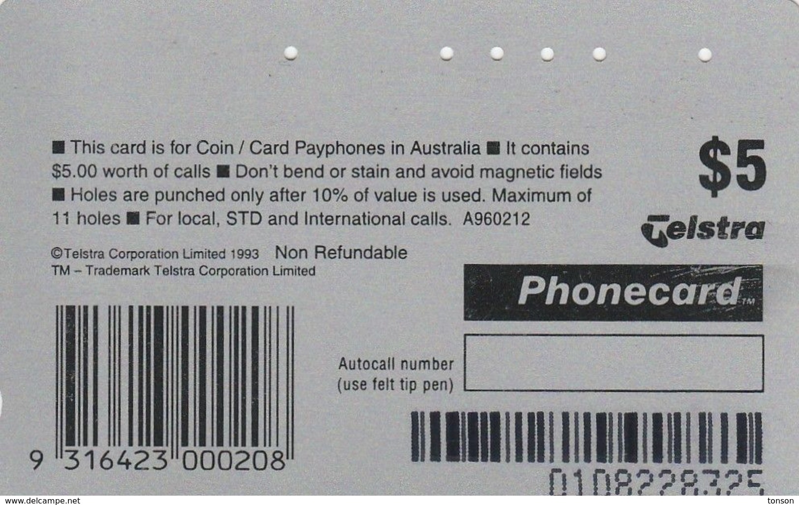 AUSTRALIA TELSTRA PHONECARD TRANSURBAN GRAND PRIX MELBOURNE 1996 