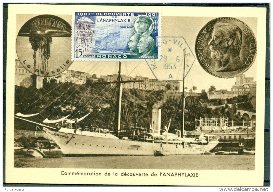 CM-Carte Maximum Card # 1953-Monaco # Découverte De L&acute;Anaphylaxie -Prince Albert  1er - Jacht  Hirondelle II - Maximumkaarten