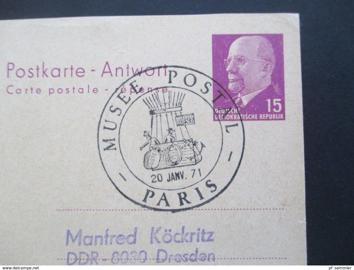 DDR 1966 Verwendet 1971 Ulbricht GA P 78 A Antwort - Reponse Mit SST Musee Postal Paris Ballonpost Stempel - Covers & Documents