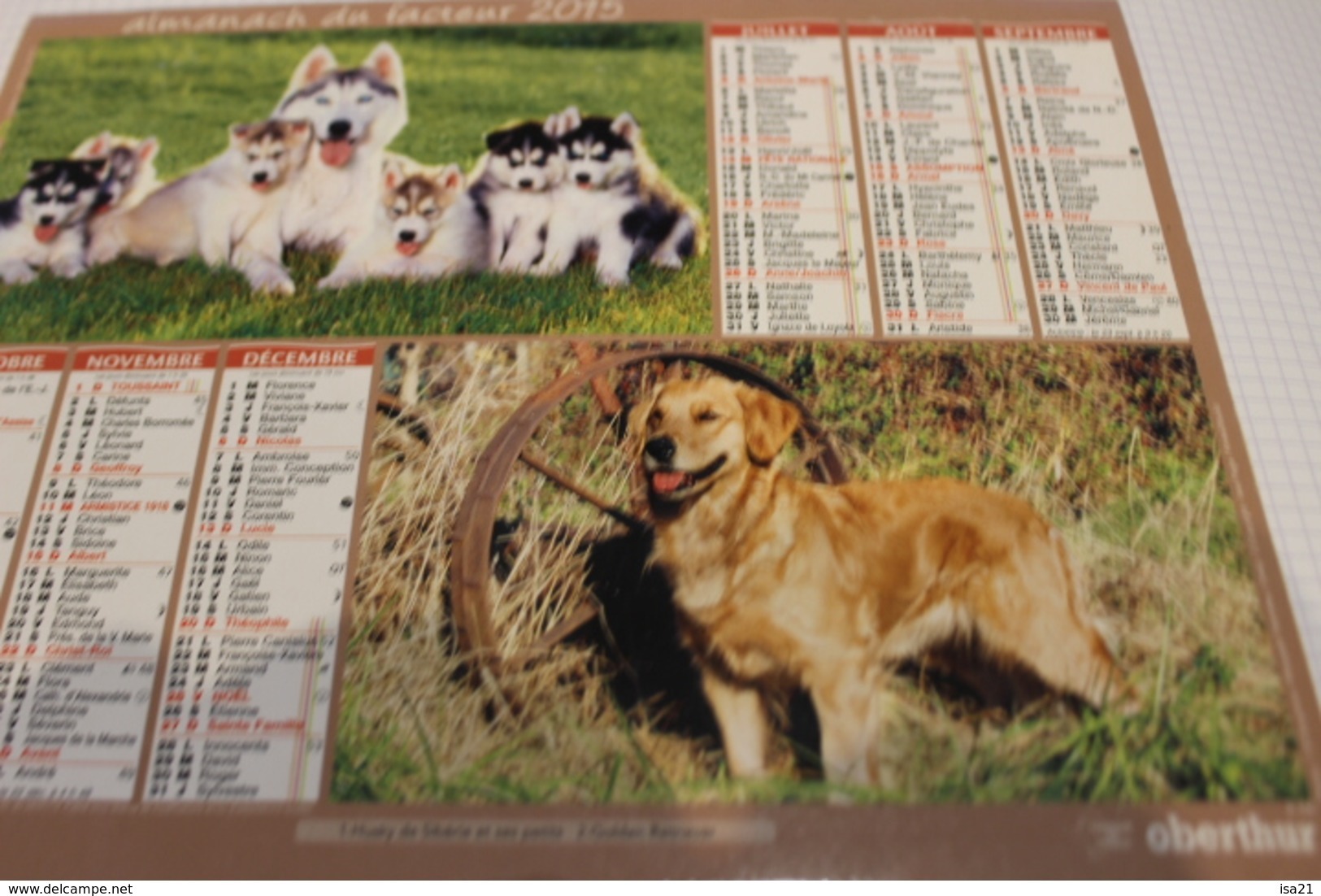 ALMANACH DU FACTEUR Calendrier Des Postes 2015, SEINE-MARITIME, BOUVIER, BERGER, Golden Retriev, Carton Souple.4 Photos. - Big : 2001-...