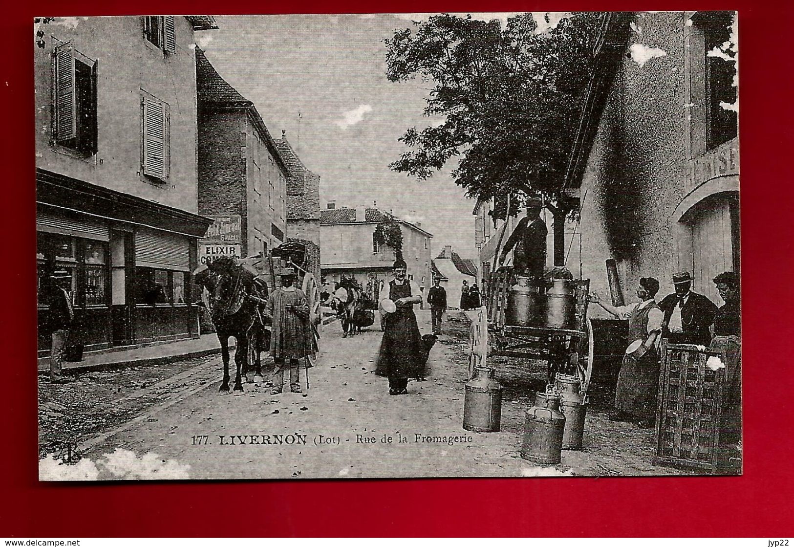 Repro De CPA 46 Livernon Lot Rue De La Fromagerie - Fromage Bidon De Lait Attelage Cheval ... - Livernon