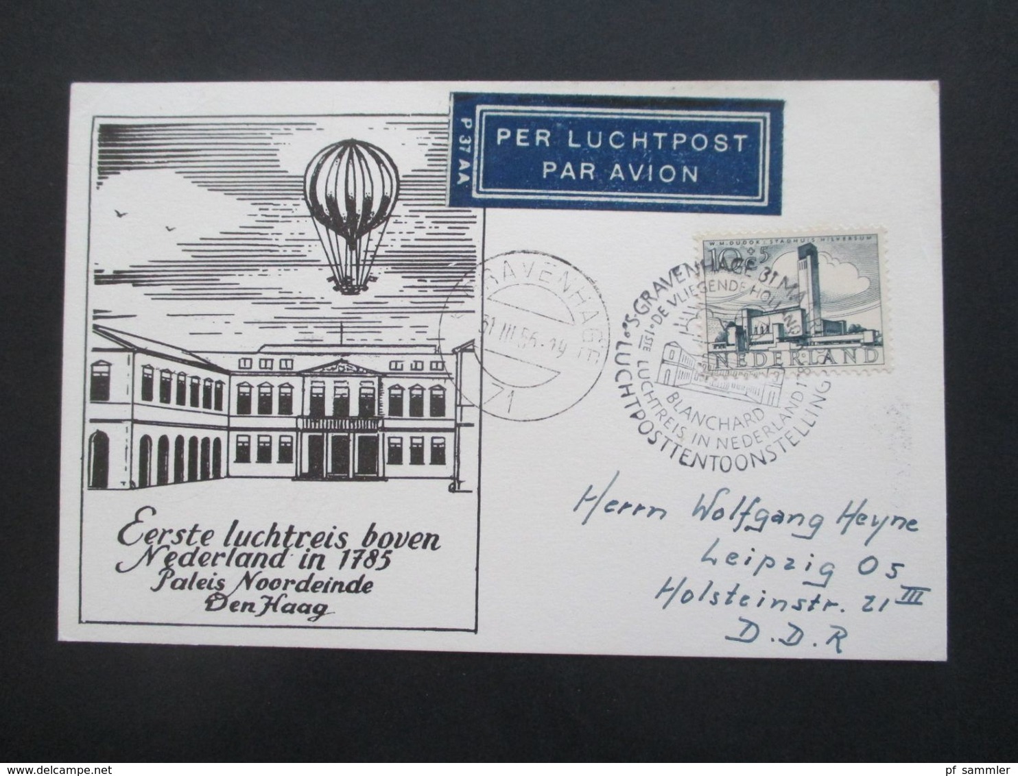 Niederlande 1956 Per Luchtpost Sonderstempel S-Gravenhage Eerste Luchtreis Boven / Ballonpost - Cartas & Documentos
