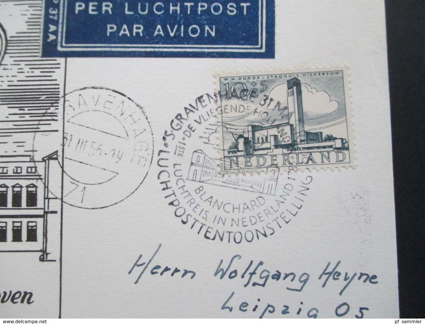 Niederlande 1956 Per Luchtpost Sonderstempel S-Gravenhage Eerste Luchtreis Boven / Ballonpost - Covers & Documents