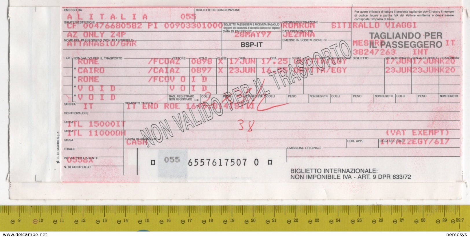 IATA Passenger Ticket - Rome/Cairo Alitalia SEE 4 SCANS - World