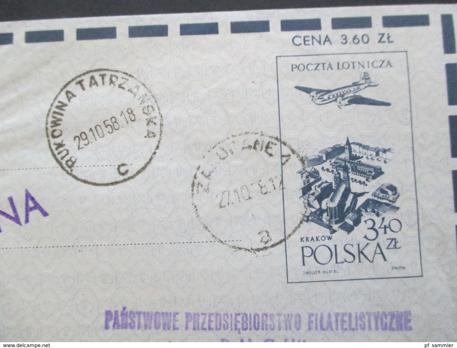 Polen 1958 Luftpost Vignette Przewieziono Balonem Stempel L1 Balon Syrena - Brieven En Documenten