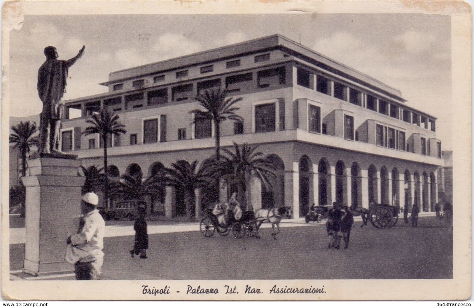 1937 Cartolina Da TRIPOLI Palazzo INA Per Floridia( SR )  - CT - Tripolitaine