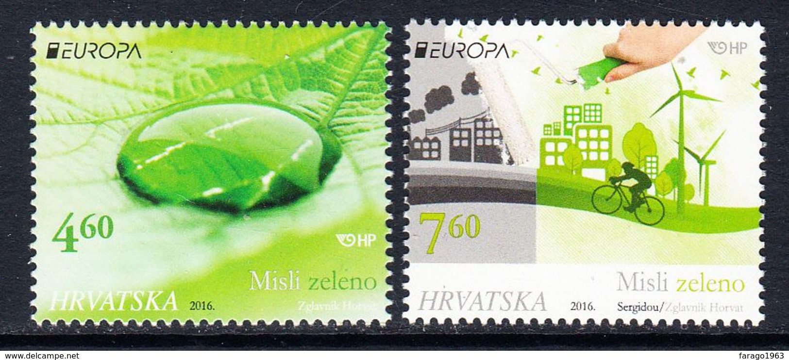 2016 Croatia Think Green Europa Cycling Environment  Complete Set Of 2 MNH @ BELOW FACE VALUE - Croatie