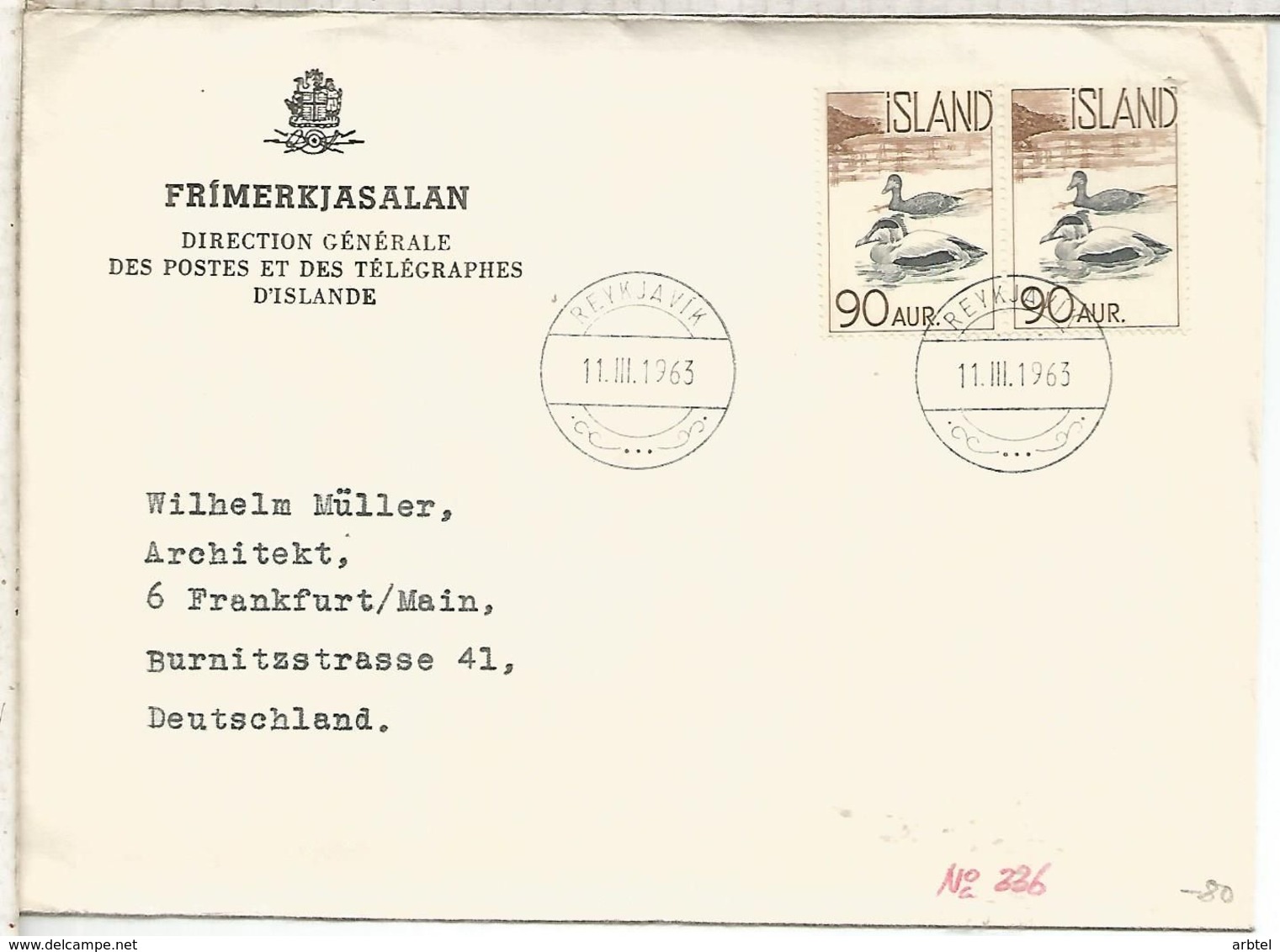 ISLANDIA ISLAND ICELAND CC FAUNA AVE PAJARO PATO DUCK - Storia Postale