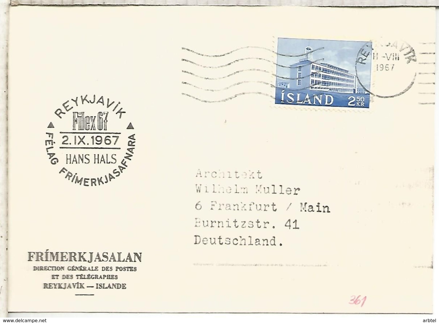ISLANDIA ISLAND ICELAND CC 1967 MAT REYKJAVIK HANS HALS - Brieven En Documenten
