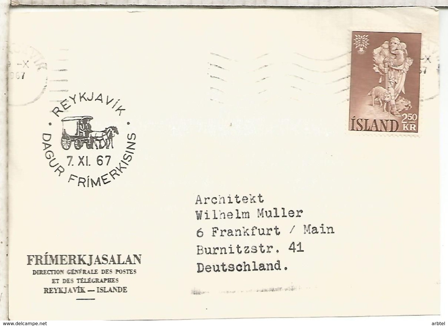 ISLANDIA ISLAND ICELAND CC 1967 MAT REYKJAVIK HANS HALS - Lettres & Documents