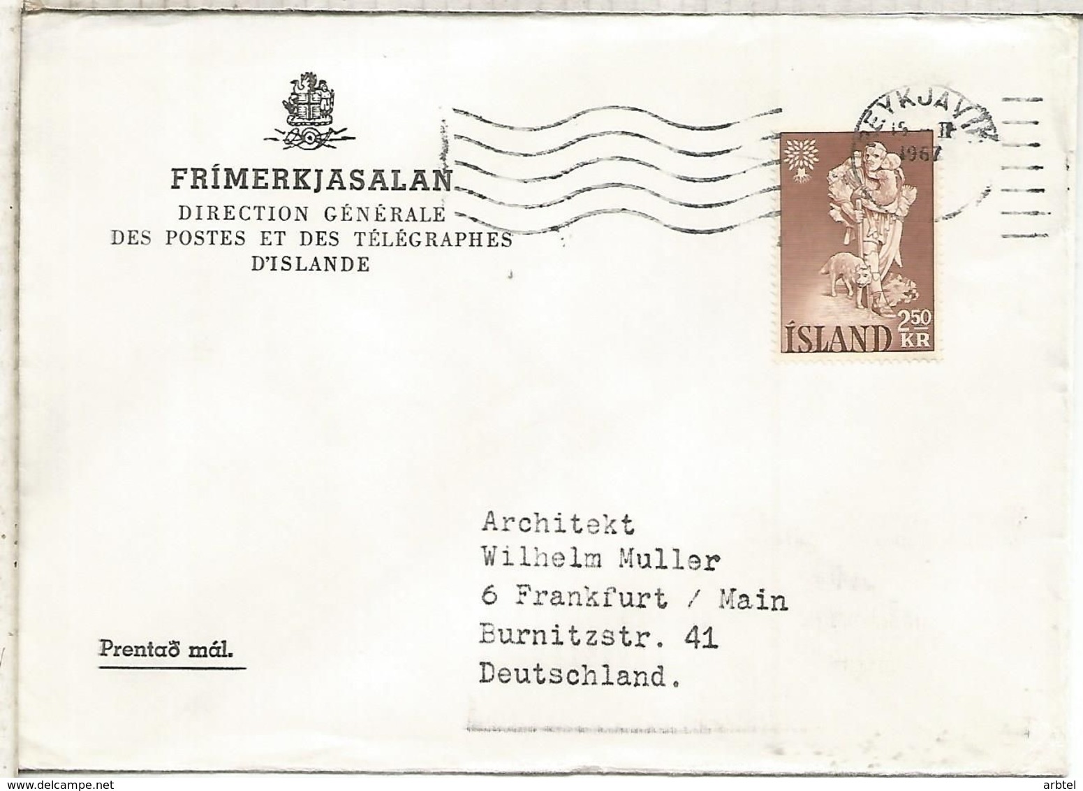 ISLANDIA ISLAND ICELAND CC 1967 MAT REYKJAVIK HANS HALS - Lettres & Documents