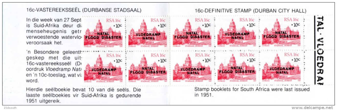 South Africa - 1987 Natal Flood Relief Booklet 1 # SG SB20 - Carnets