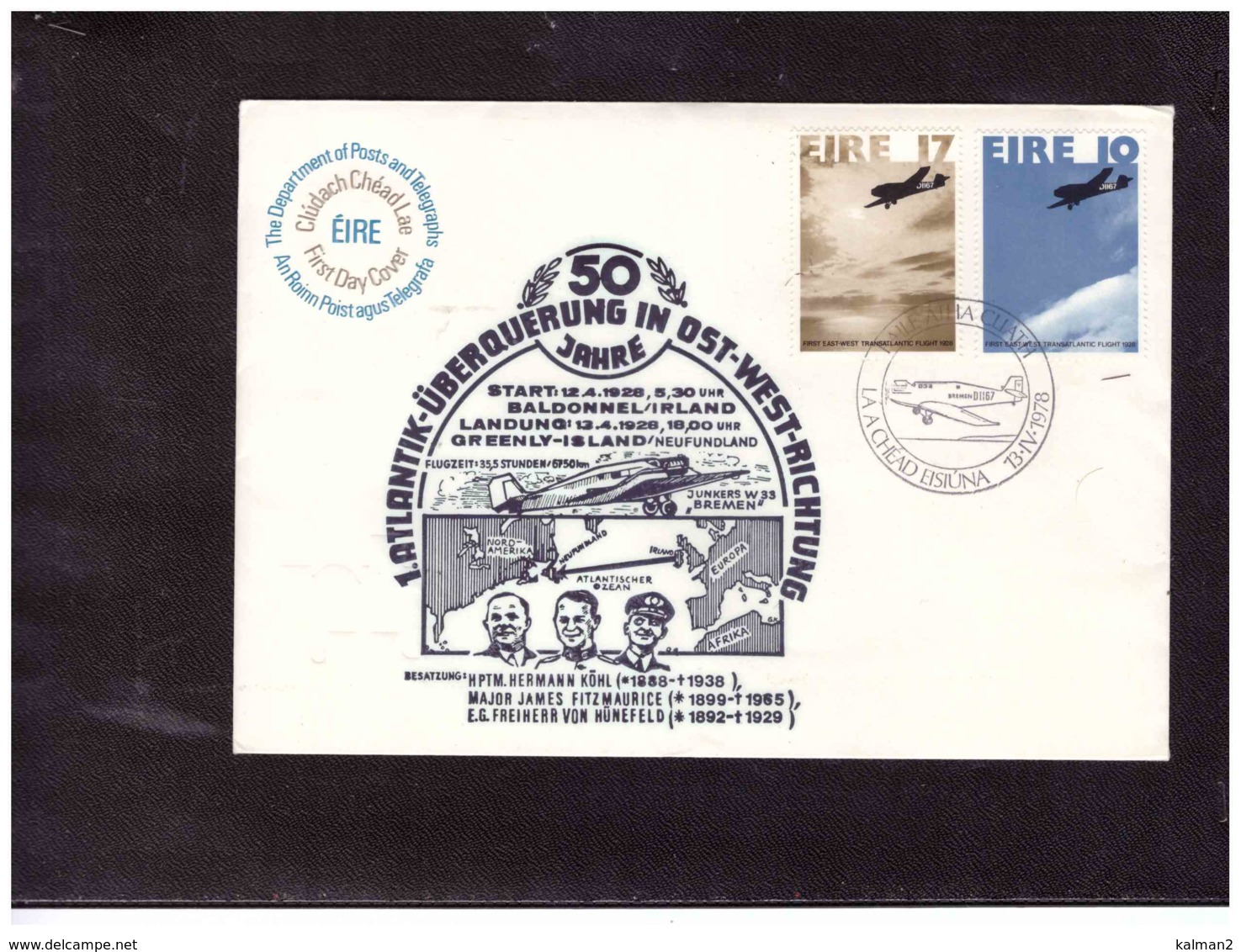 TEM11981  -  13.5.1978   /   50 JAHRE  1.ATLANTIK UEBERQUERUNG IN OST-WEST-RICHTUNG - Aviones