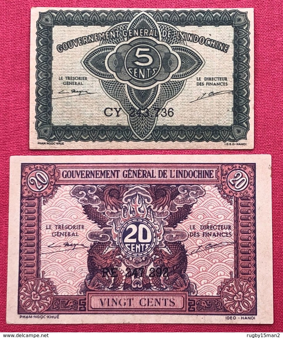 N°131 BILLET DE BANQUE DE 5 ET 20 CENTS DE L'INDOCHINE 1942 - Other - Asia