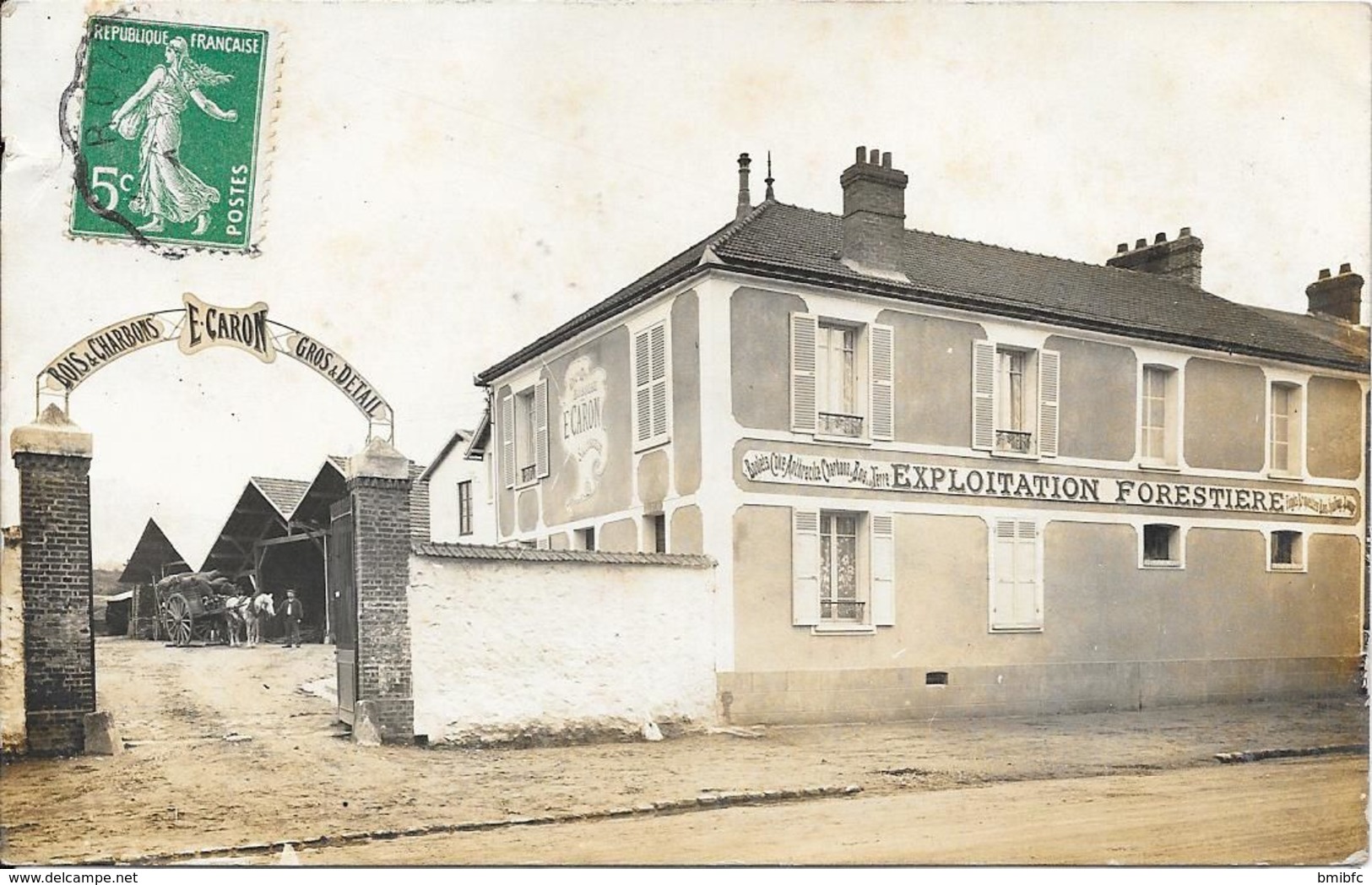 Carte-photo écrite De Bonnières. Exploitation Forestière BOIS & CHARBONS - E. CARON - GROS - DETAIL - Bonnieres Sur Seine