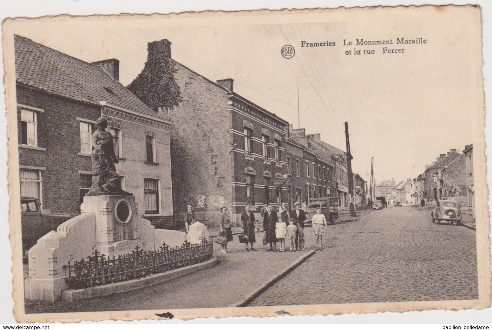 FRAMERIES  Le Monument Maraille Et La Rue Ferrer    -   Carte Animée - Frameries