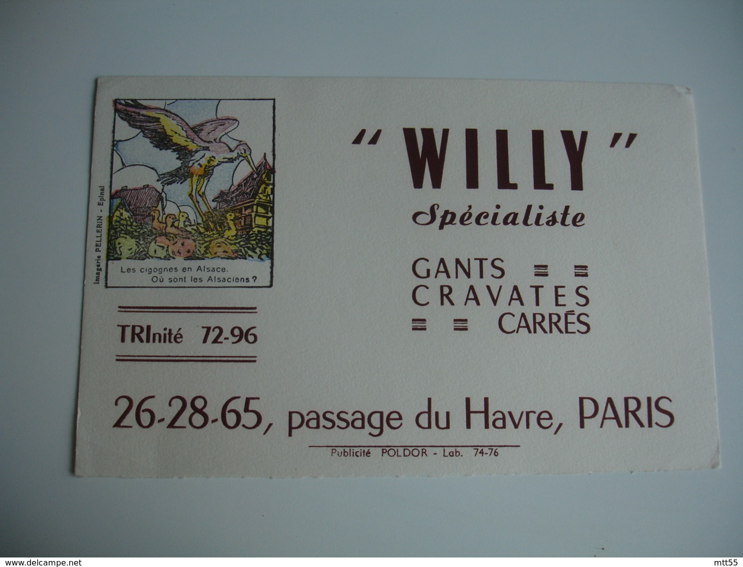 Buvard  Willy Image Epinal Cigogne Pour Gants Cravates Passage Du Havre Buvard - W