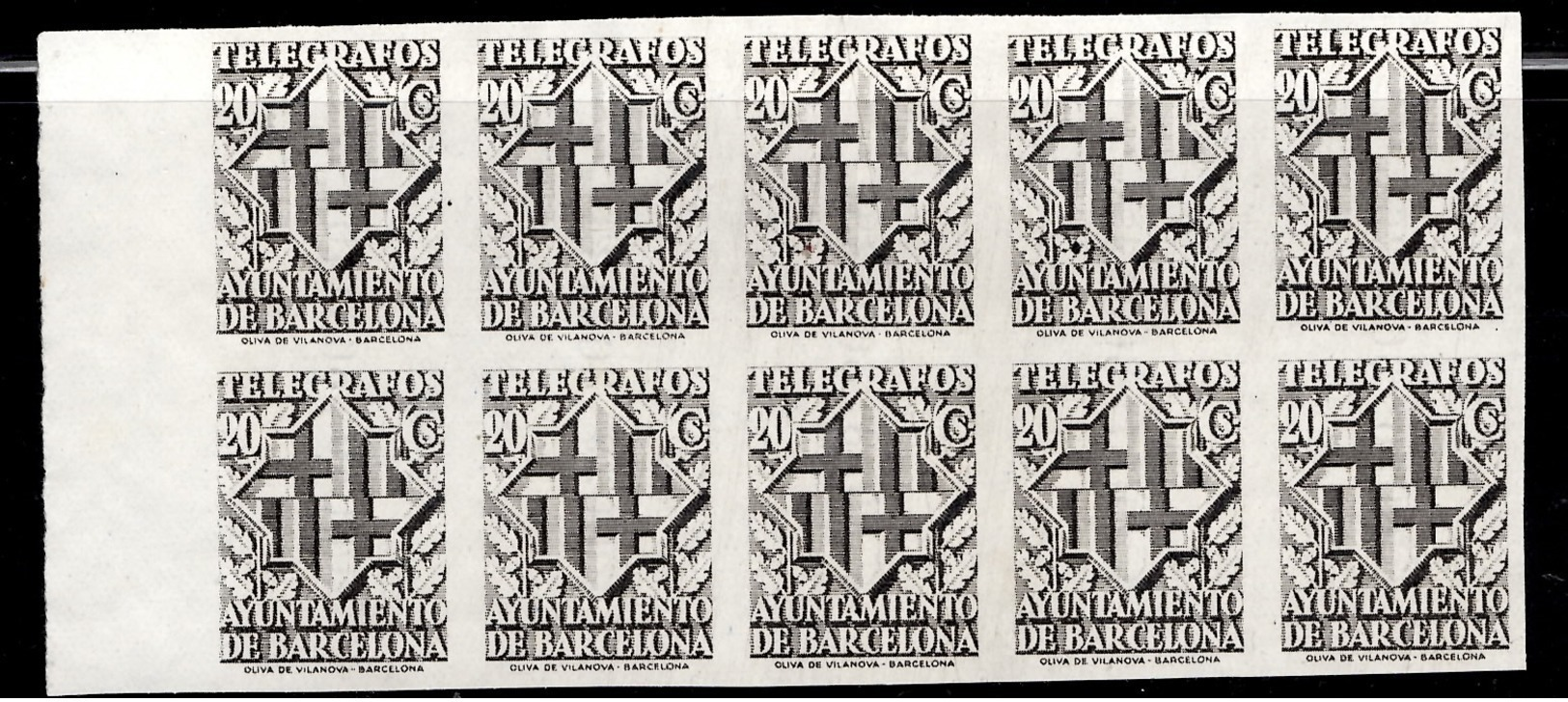 Espagne/Barcelone YT N° 47 En Bloc De 10 Timbres Non Dentelés Neufs ** MNH. TB Et Rare! A Saisir! - Barcelona