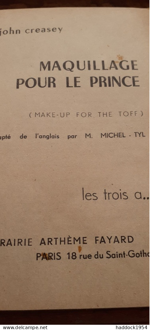 Maquillage Pour Prince JOHN CREASEY Fayard 1957 - Arthème Fayard - Le Prince