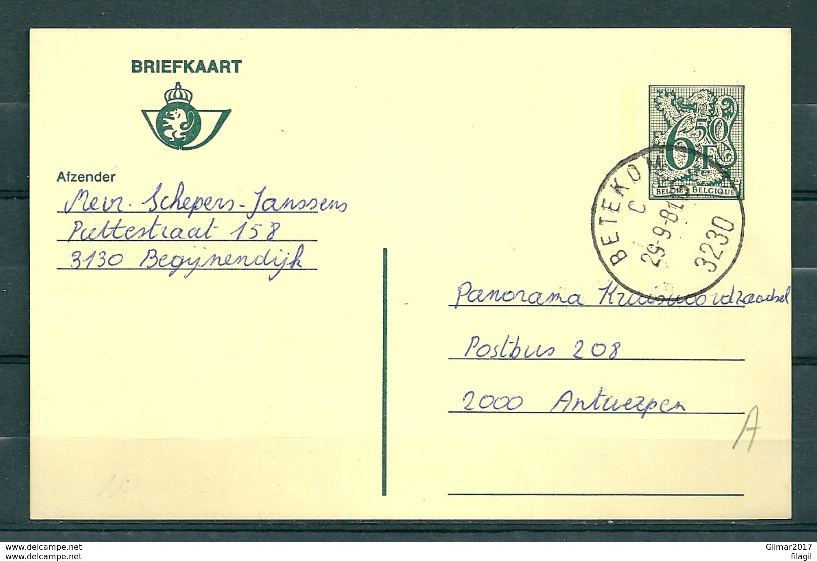 Postkaart Van Betekom Naar Antwerpen - Covers & Documents