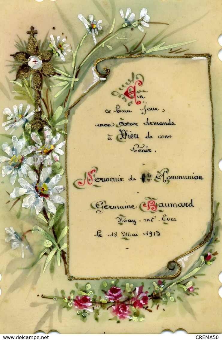 CANIVET  - Grande Image En Rodoïd - 1ère Communion, May Sur Eure Le 18 Mai 1913, Peint à La Main - Devotion Images