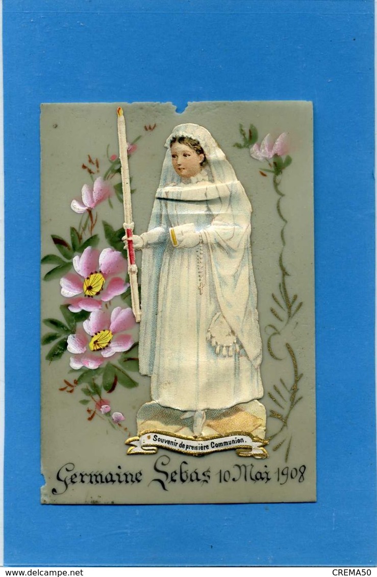 CANIVET  - Image En Rodoïd Peinte Main  - Souvenir De Communion Le 10 Mai 1908 - Devotion Images