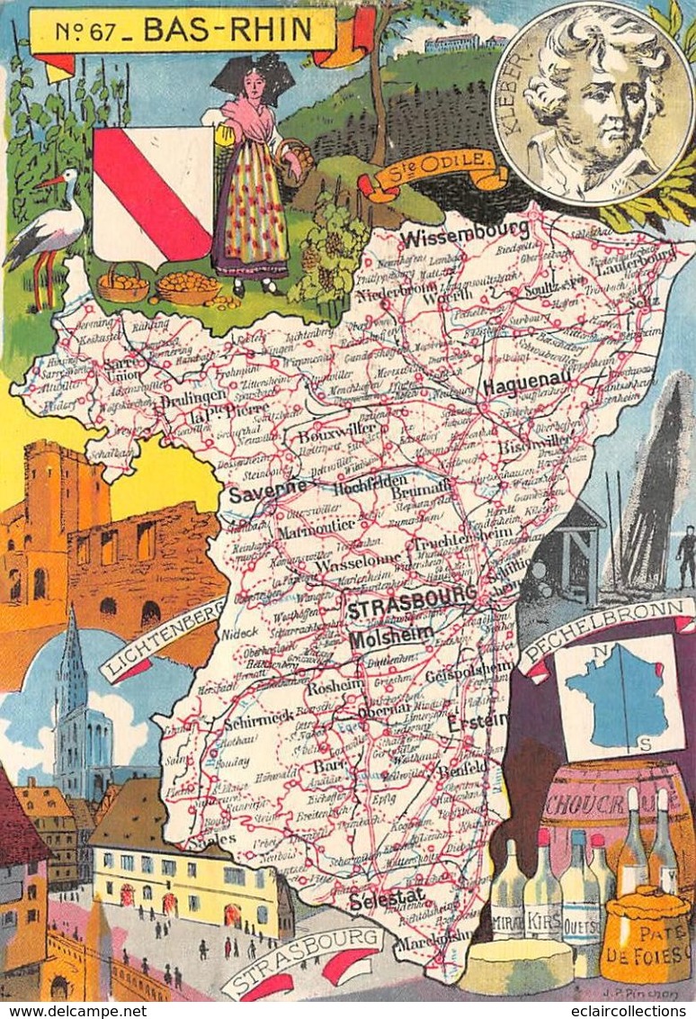 Non Localise. Divers Alsace    67        Carte Géographique Du Département    (voir Scan) - Autres & Non Classés