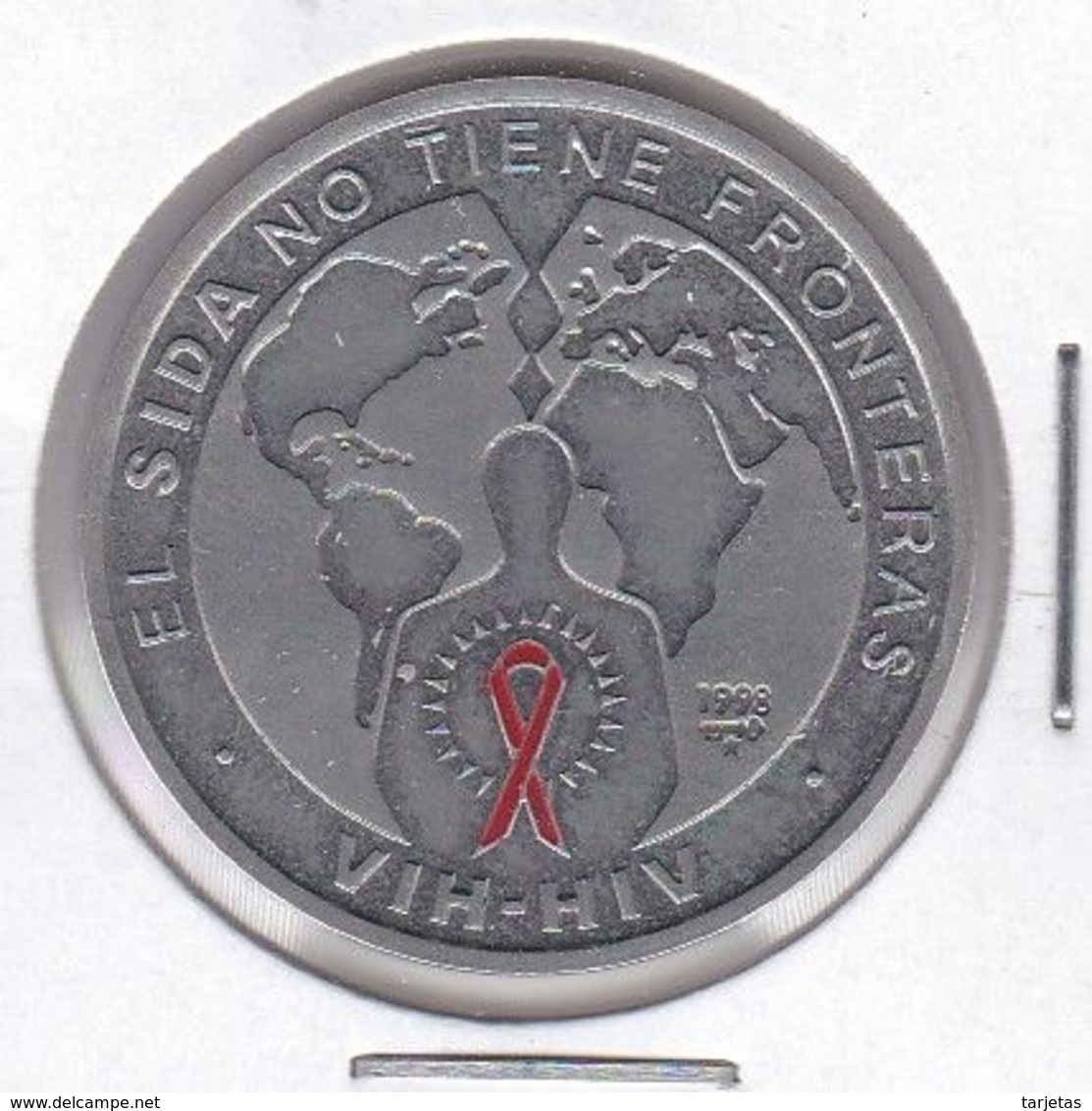 KM622 MONEDA DE CUBA DE 1 PESO DEL AÑO 1998 DE EL SIDA NO TIENE FRONTERAS - Kuba