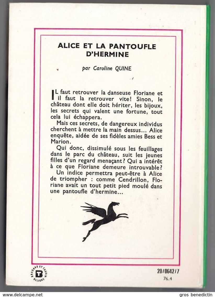 Hachette - Bibliothèque Verte - Caroline Quine - "Alice Et La Pantoufle D'hermine" - 1976 - Bibliotheque Verte