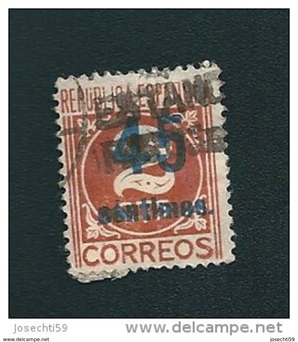 N° 607A Serie Courante Chiffre 2 Cts Brun Jaune SURCHARGE 45 CENTIMOS Timbre  Espagne  Oblitéré 1938 - Oblitérés