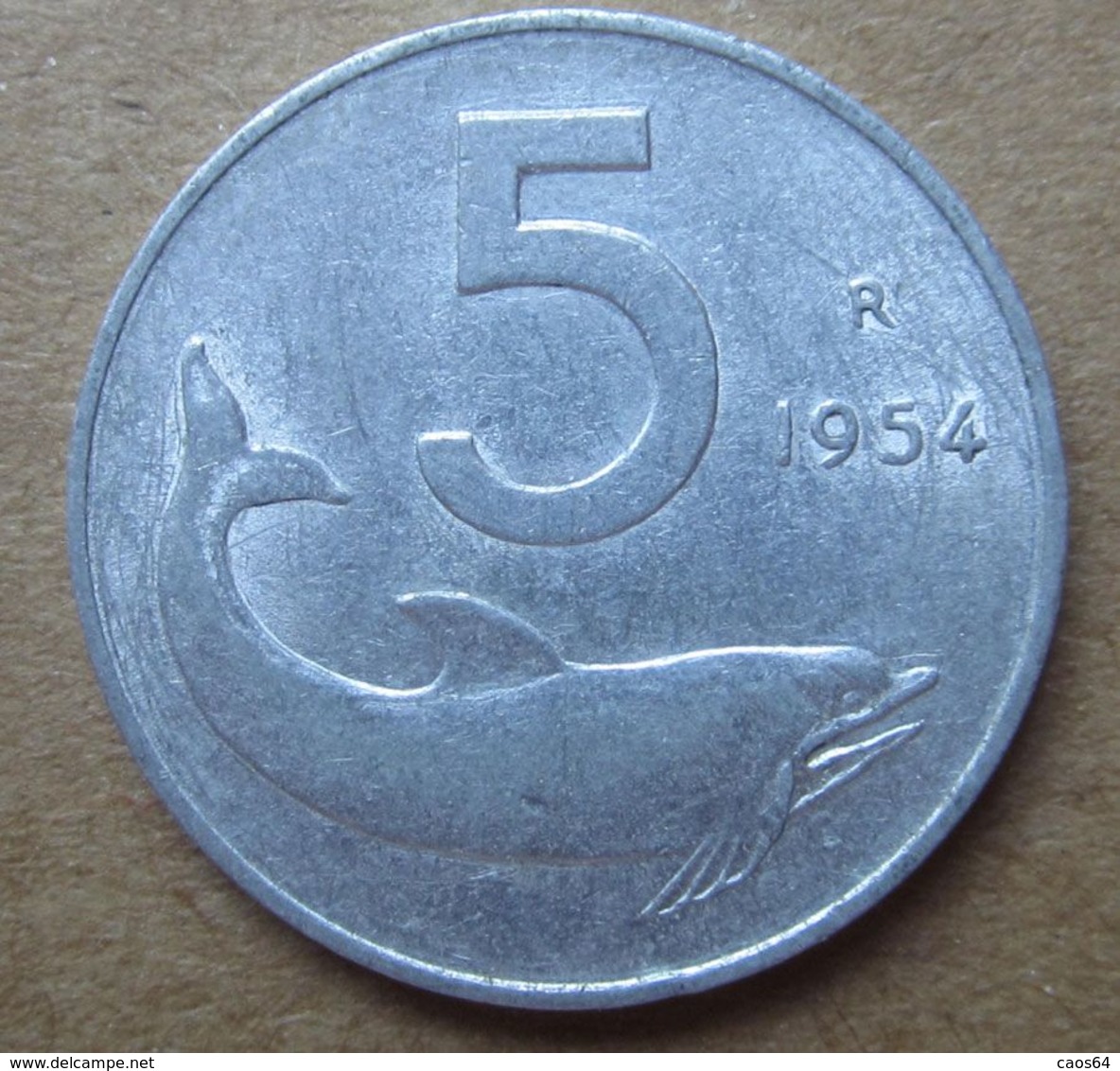 1954 R - ITALIA 5 Lire Delfino  - Circolata - 5 Lire