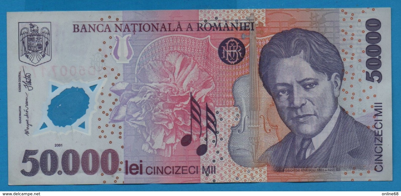ROMANIA 	 50000 Lei 2002  # 023D5007173 P# 113a    George Enescu - Romania