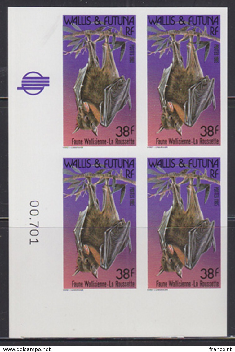 WALLIS & FUTUNA (1985) Fruit Bat. Imperforate Corner Block Of 4. Scott No 327. Yvert No 330. - Imperforates, Proofs & Errors