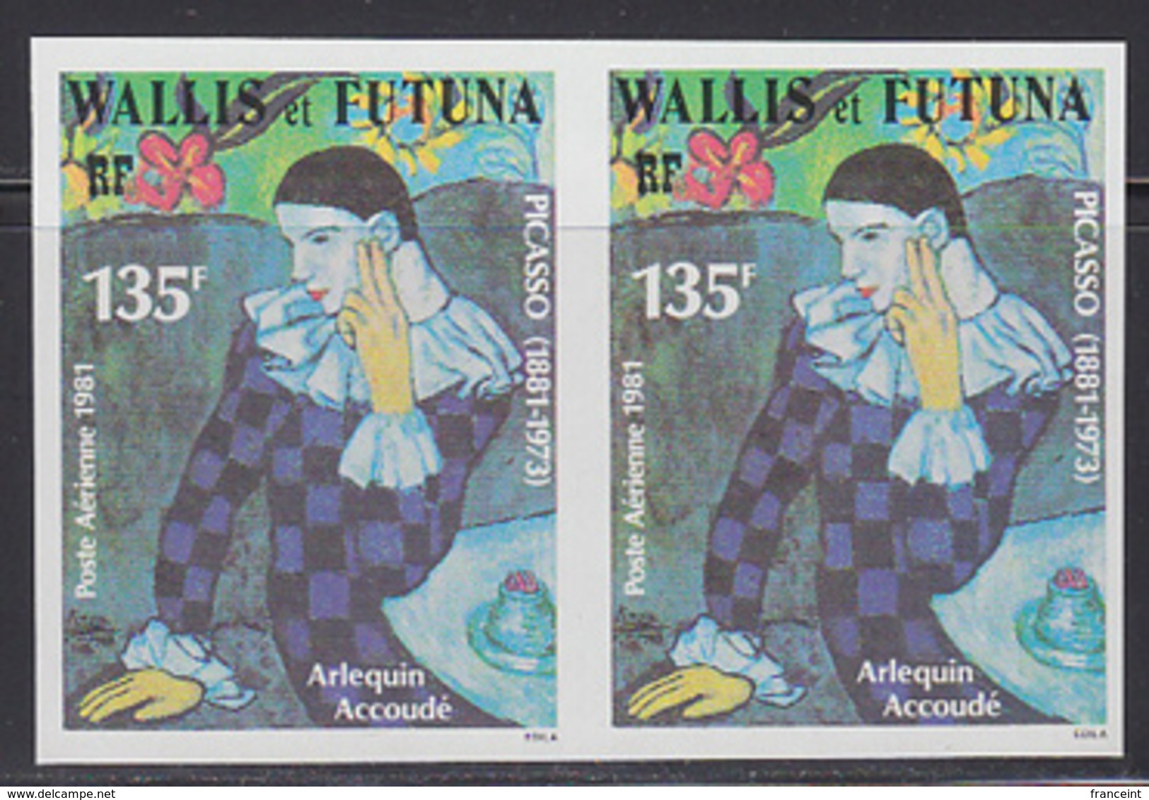 WALLIS & FUTUNA (1981) Harlequin By Picasso. Imperforate Pair. Scott No C109, Yvert No PA111. - Sin Dentar, Pruebas De Impresión Y Variedades