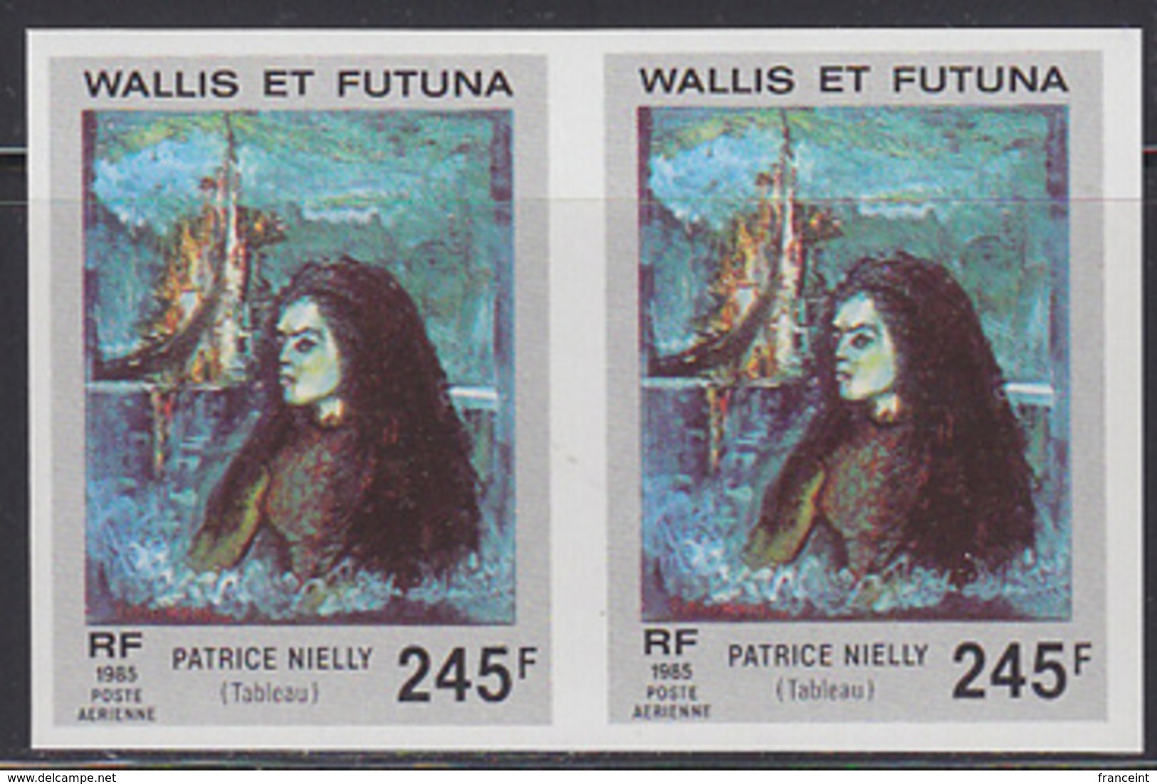 WALLIS & FUTUNA (1985) Portrait Of A Young Woman By Nielly. Imperforate Pair. Scott No C144, Yvert No PA147. - Sin Dentar, Pruebas De Impresión Y Variedades