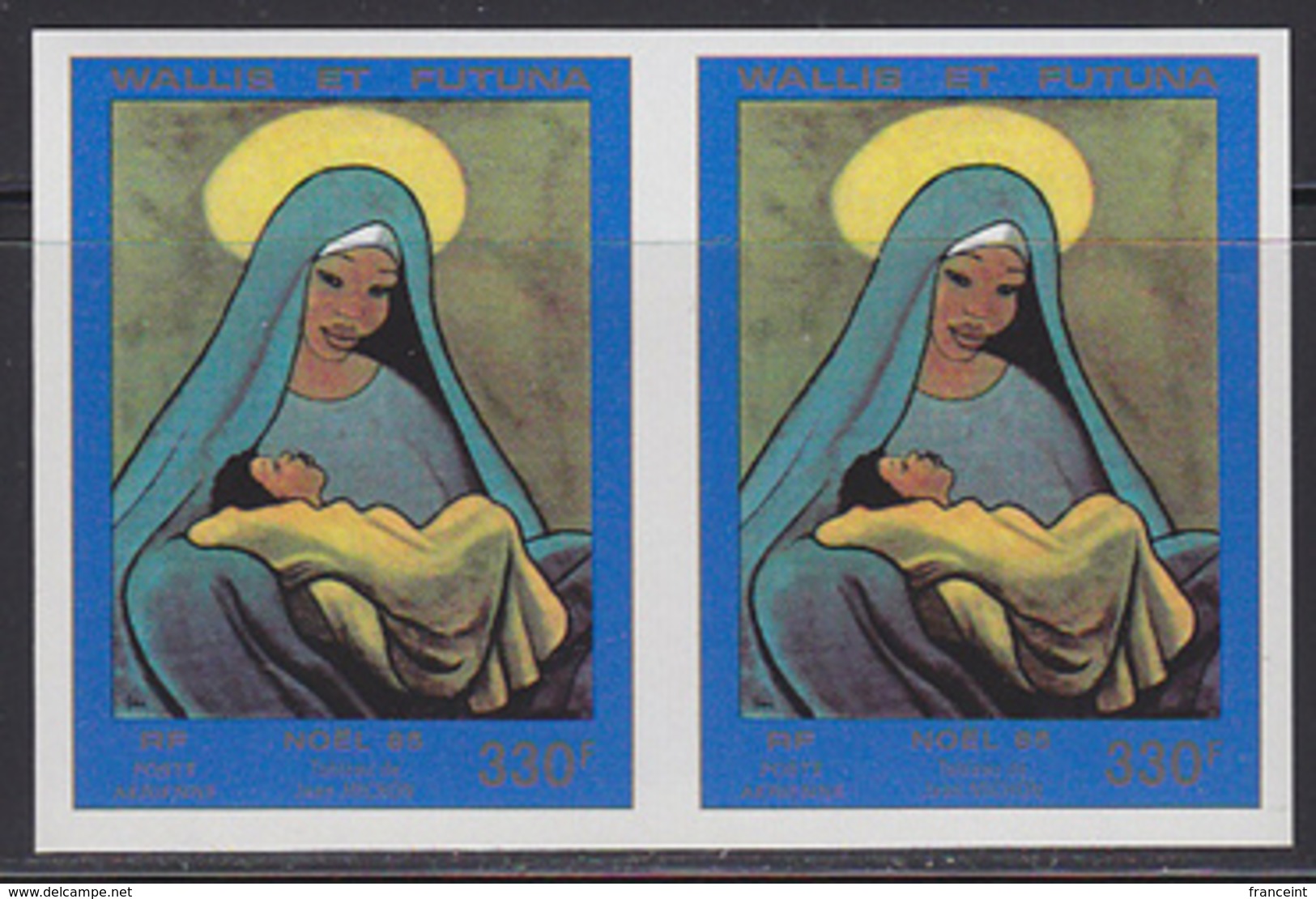 WALLIS & FUTUNA (1985) Nativity By Michon. Imperforate Pair. Scott No C145, Yvert No PA148. - Imperforates, Proofs & Errors