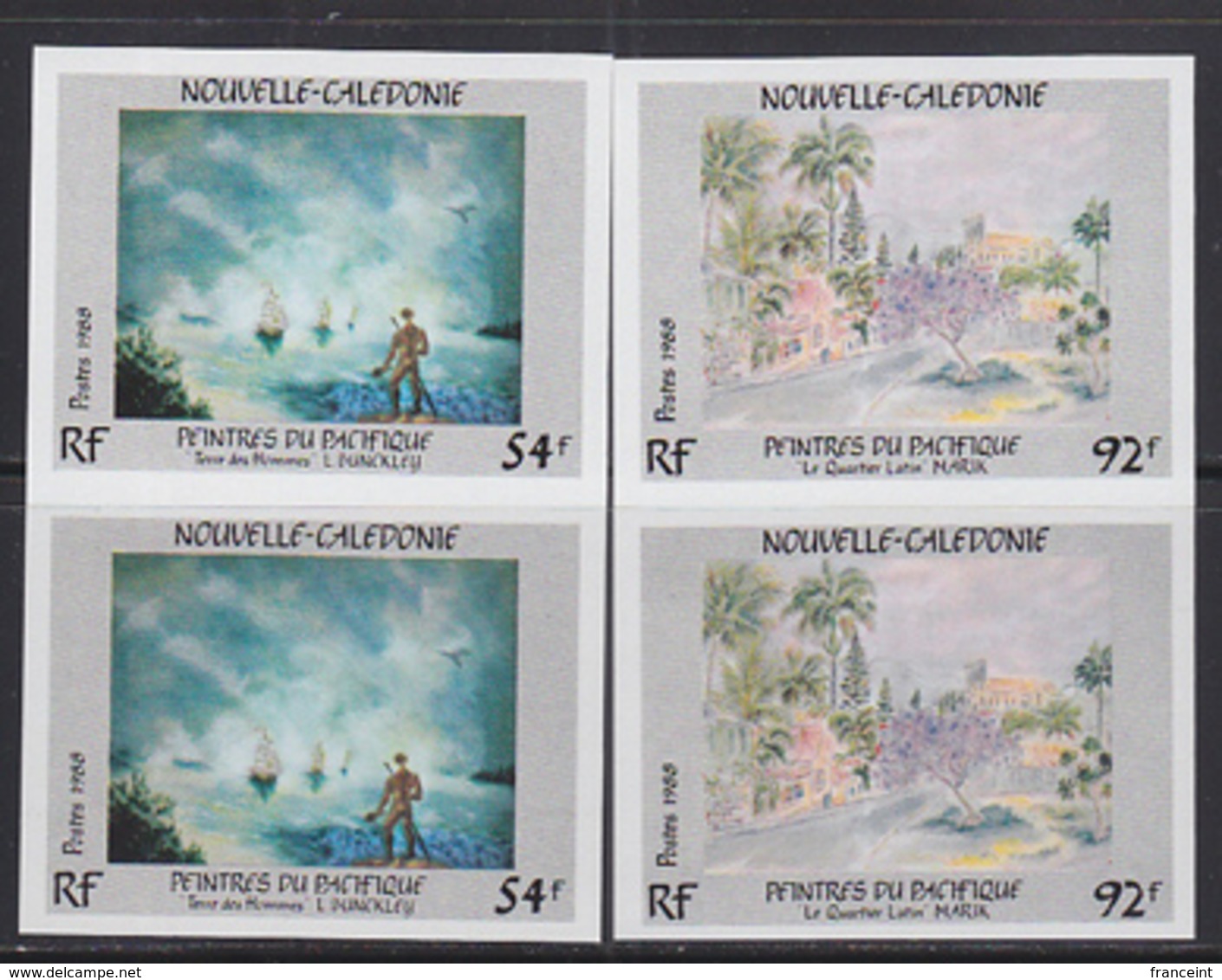 NEW CALEDONIA (1988) Paintings By Caledonians. Set Of 2 Imperforate Pairs. Scott Nos 605-6, Yvert Nos 566-7. - Imperforates, Proofs & Errors
