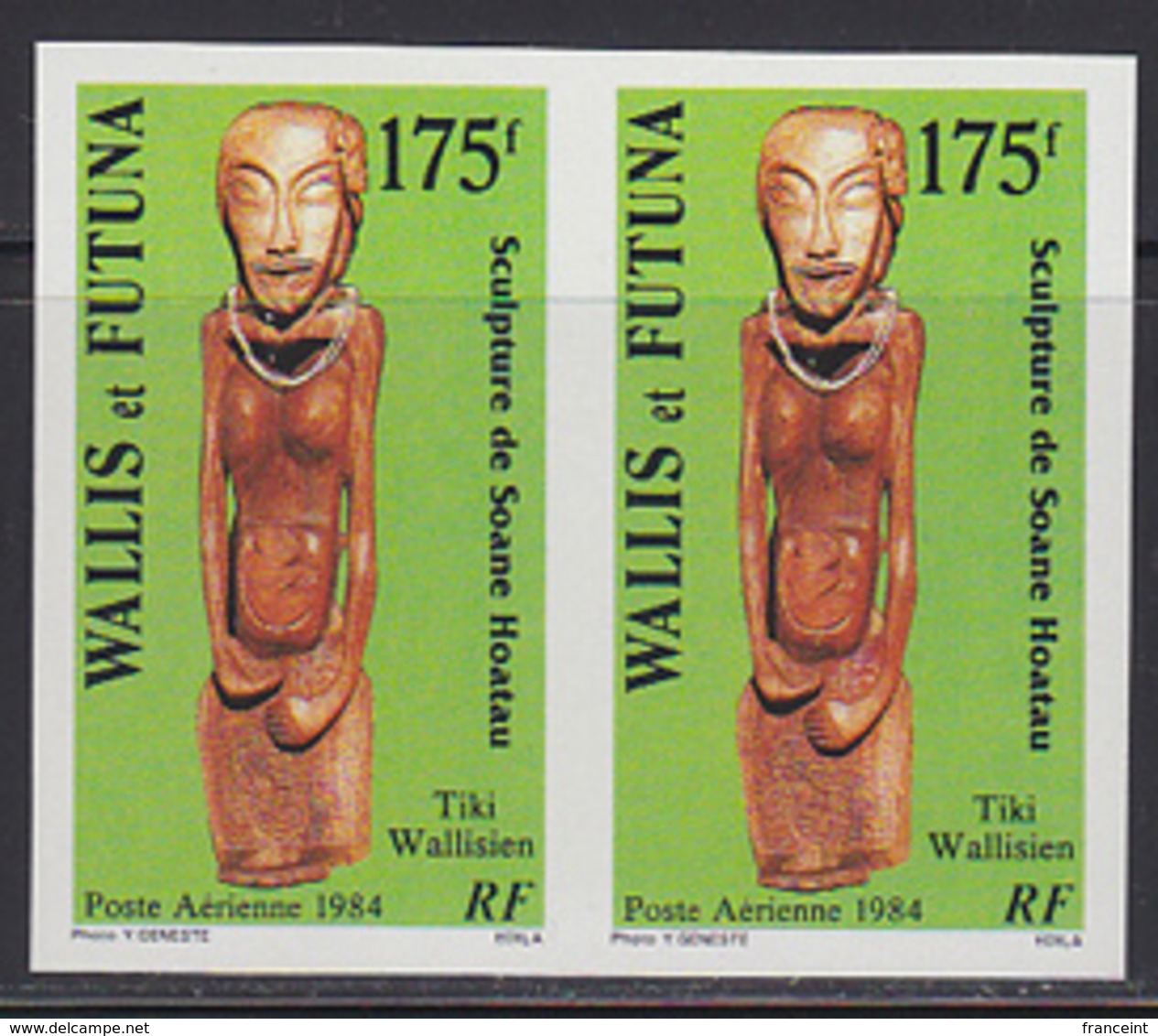 WALLIS & FUTUNA (1984) Tiki Sculpture. Imperforate Pair. Scott No C134, Yvert No PA137. - Imperforates, Proofs & Errors