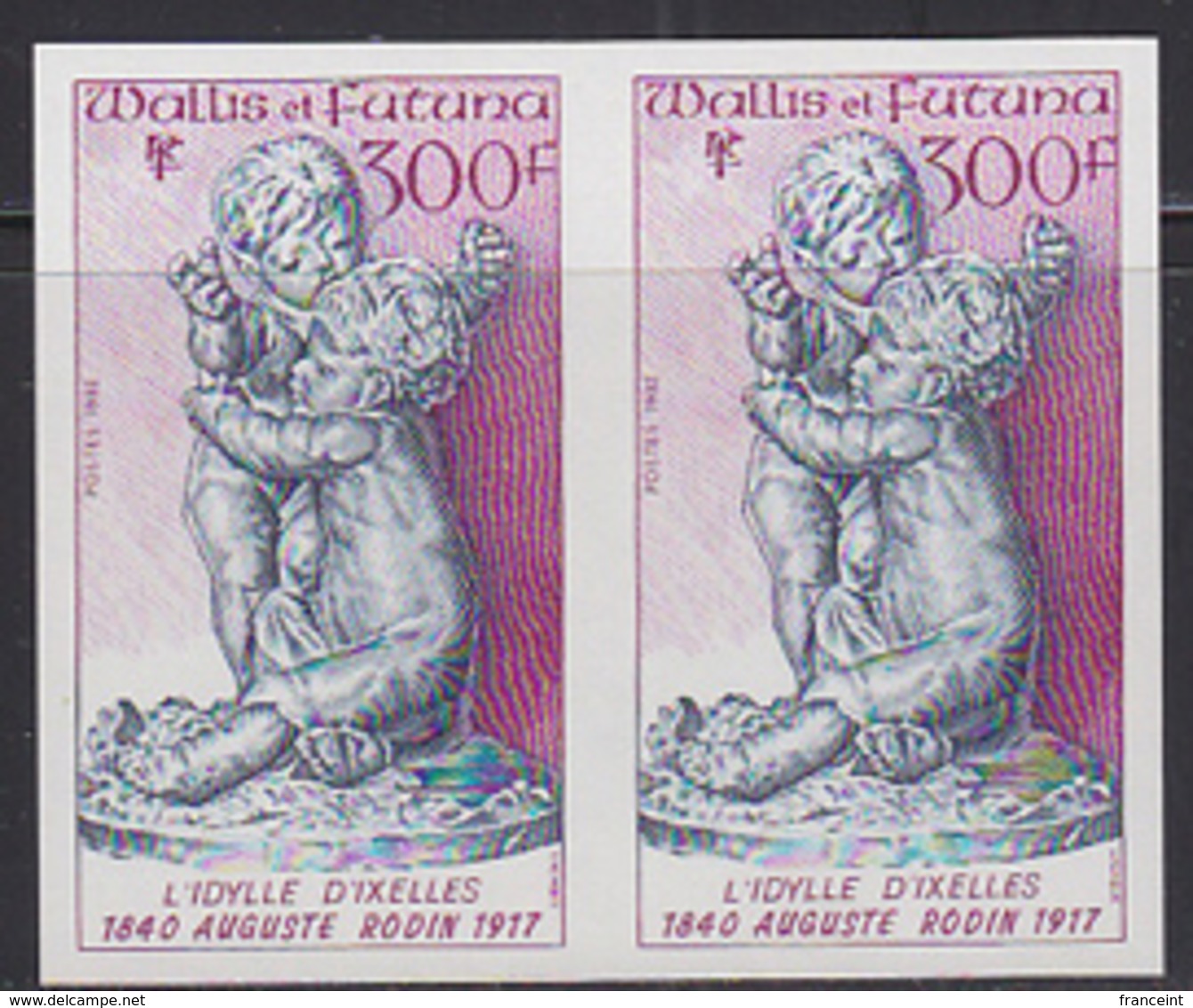 WALLIS & FUTUNA (1992) L'Idylle D'ixelles By Rodin. Imperforate Pair. Scott No 438, Yvert No 442. - Imperforates, Proofs & Errors
