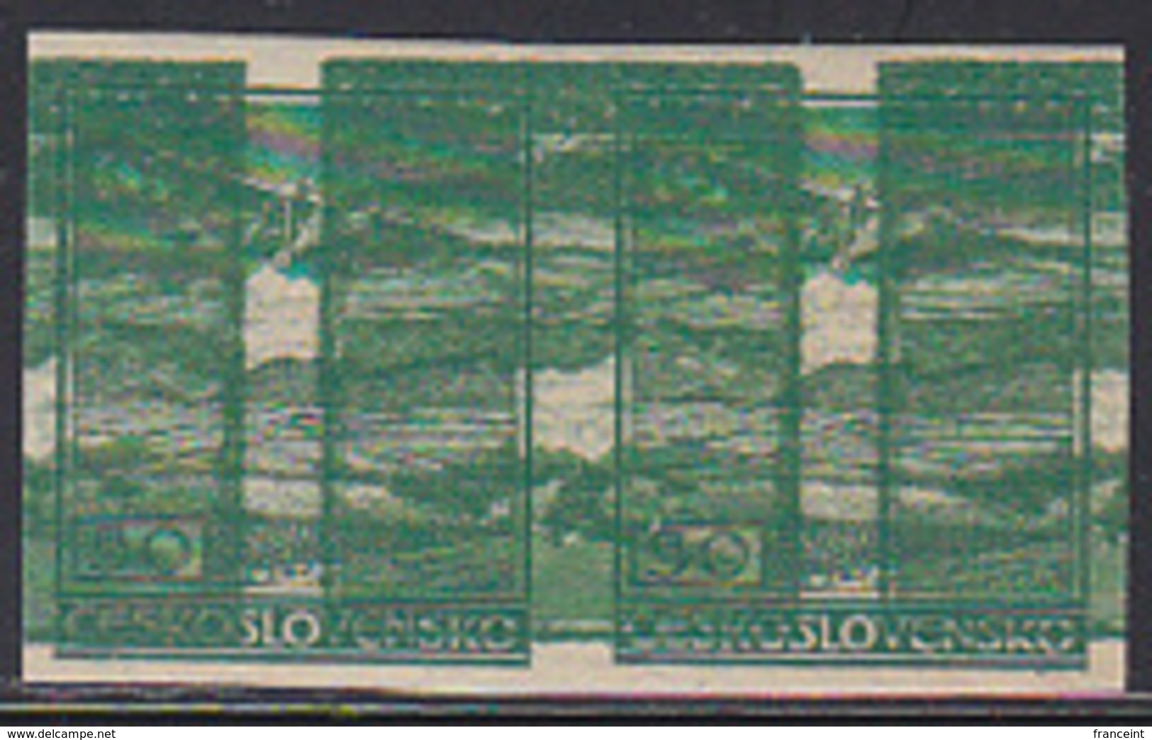 CZECH REPUBLIC (1930) Fokker Monoplane. Imperforate Pair With Double Offset Impressions. Scott No C10 - Variétés Et Curiosités