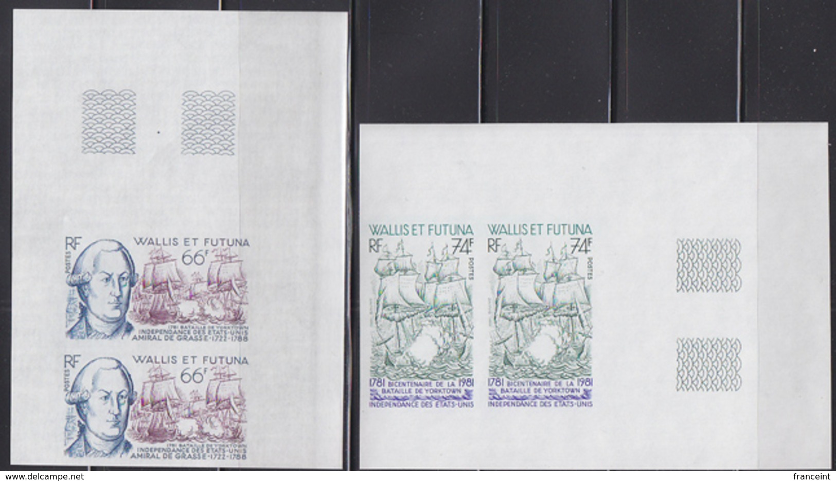 WALLIS & FUTUNA (1981) Battle Of Yorktown. DeGrasse. Set Of 2 Imperforate Pairs. Scott Nos 274-5, Yvert Nos 277-8 - Sin Dentar, Pruebas De Impresión Y Variedades